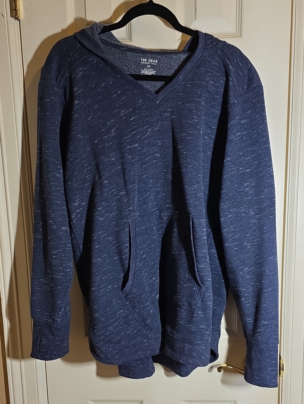 tek gear navy heathered V-neck hooded pullover